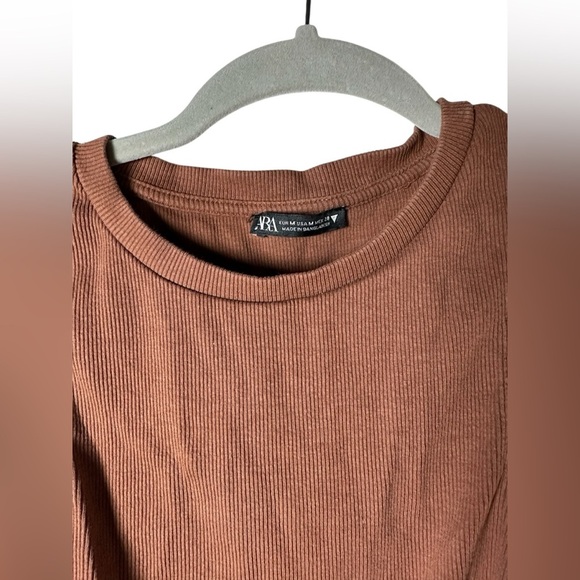 Zara Ribbed Sleeveless Ruched Side Tank Top Brown Size M - Picture 6 of 9